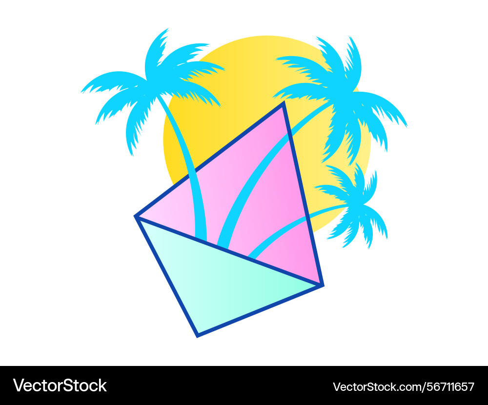 Palm trees with sun and triangle in 3d style Palm trees with sun and triangle in 3d style vector image