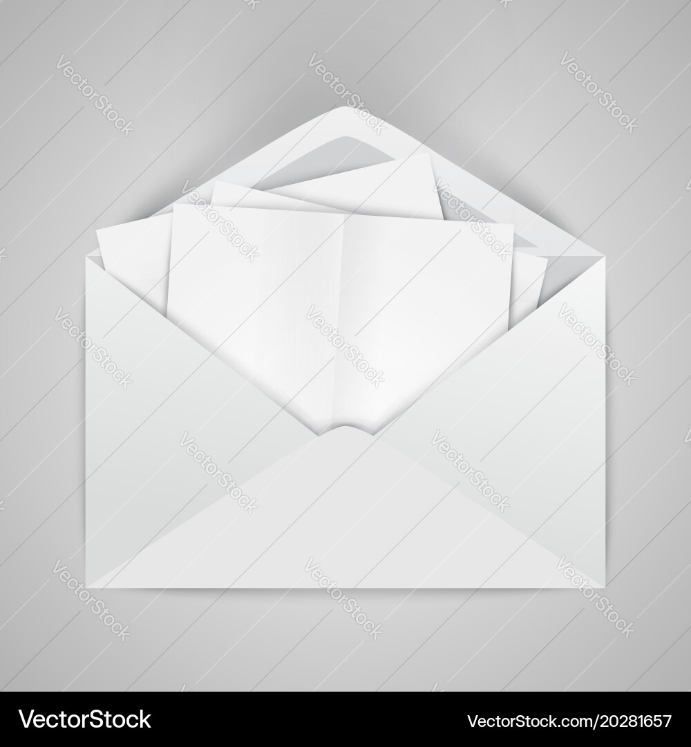 Realistic opened envelope with papers vector image