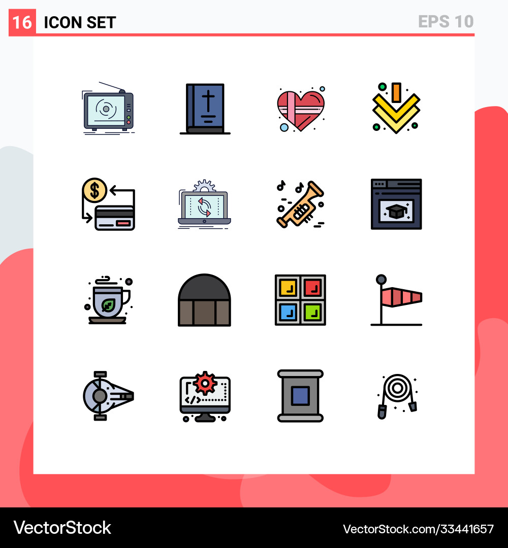 Set 16 flat color filled lines on grid Vector Image
