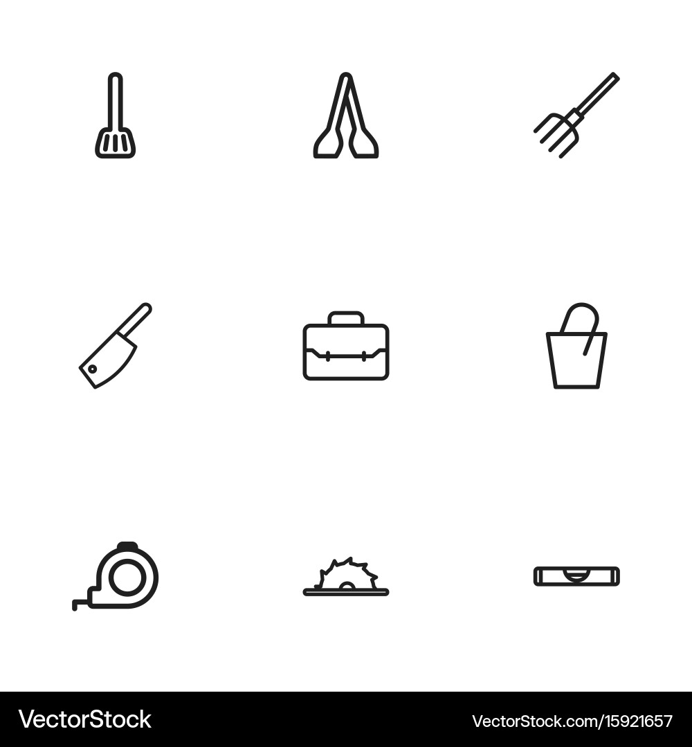 Set of 9 editable tools outline icons includes Vector Image