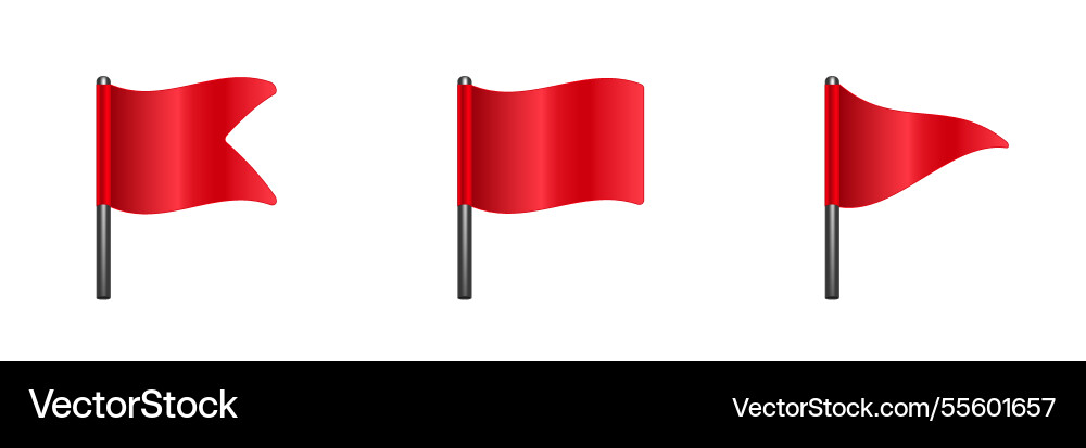 Three red flags on poles in different vector image