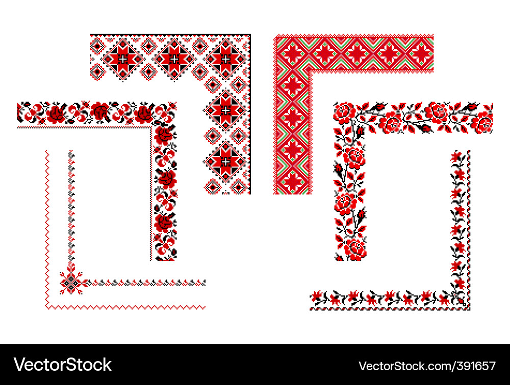 Ukrainian Embroidery Motifs Vector Image
