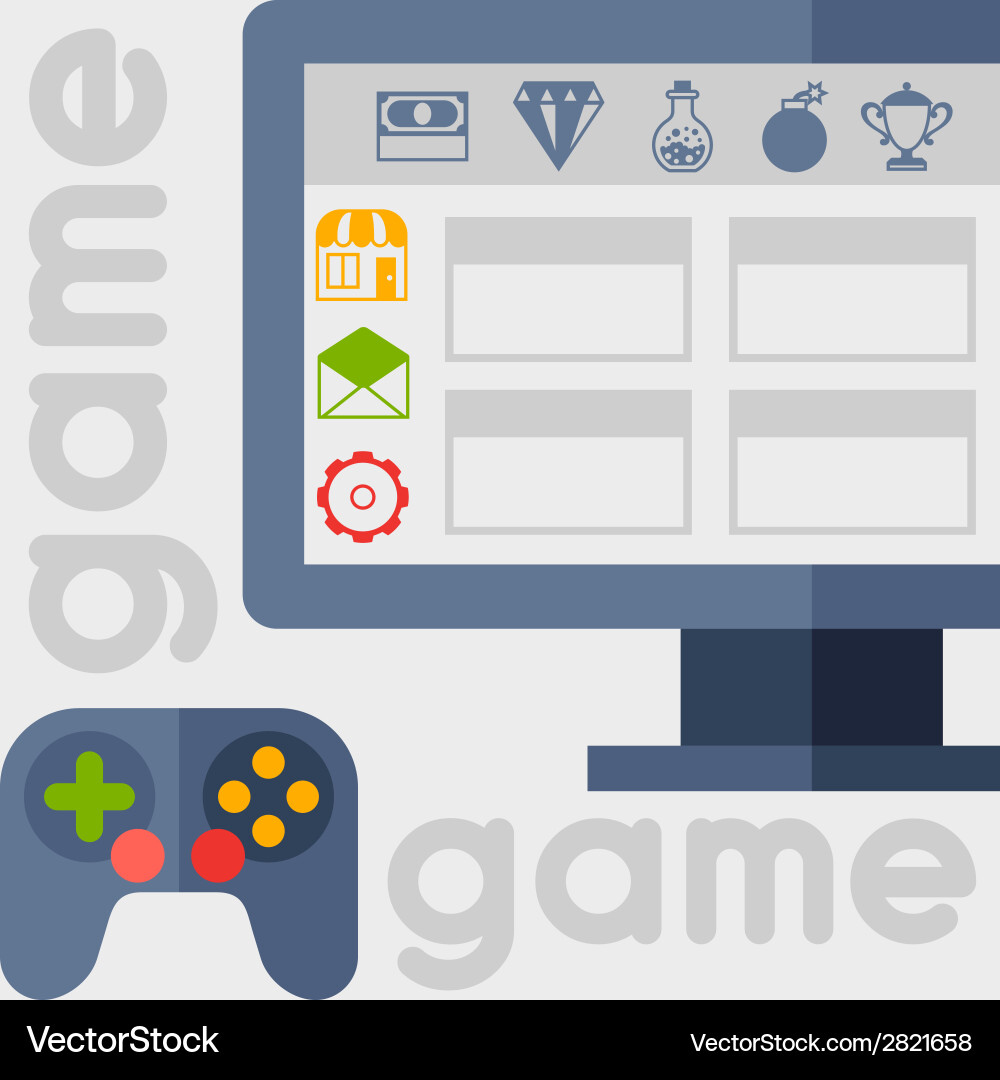 Background with game icons in flat design style vector image