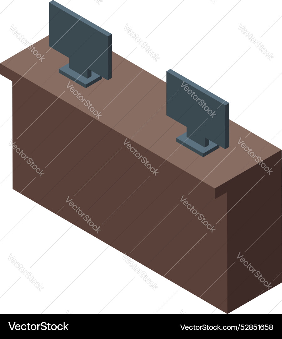 Bank teller counter with two computers isometric Bank teller counter with two computers isometric Vector Image