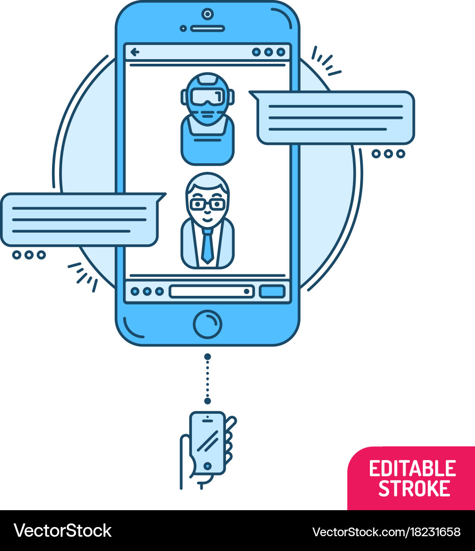 Chatbot concept man chatting with chat bot Vector Image