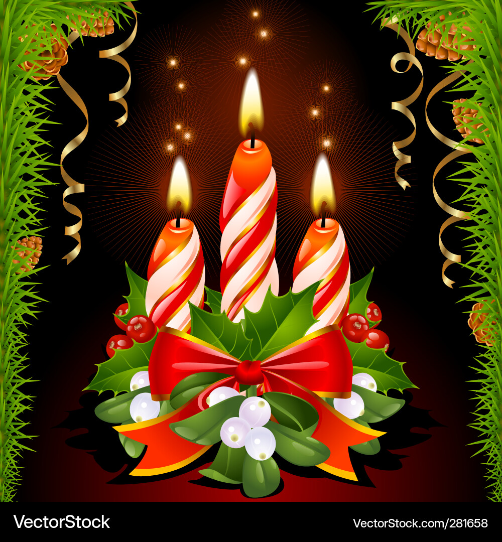 Christmas Candles & Holly Vector Image