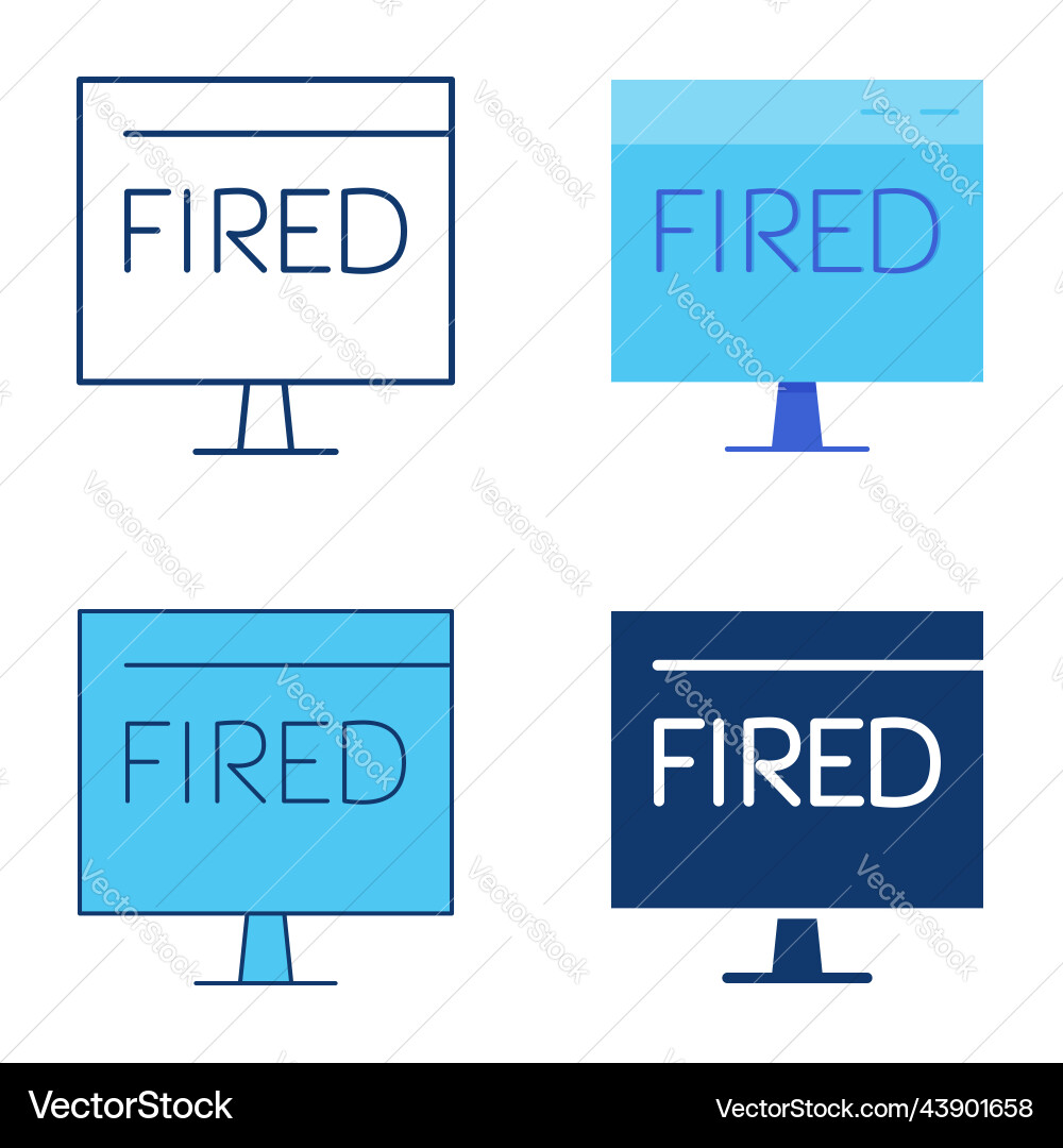 Computer monitor with fired text icon set in flat Computer monitor with fired text icon set in flat vector image