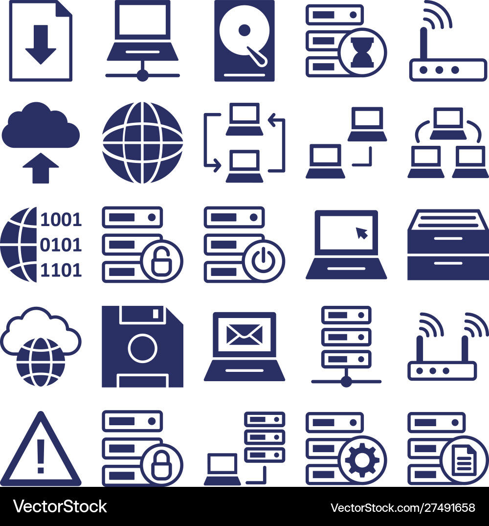 Database server and location icons set every ico vector image