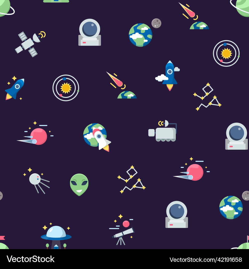 Flat space icons pattern or background Flat space icons pattern or background Vector Image
