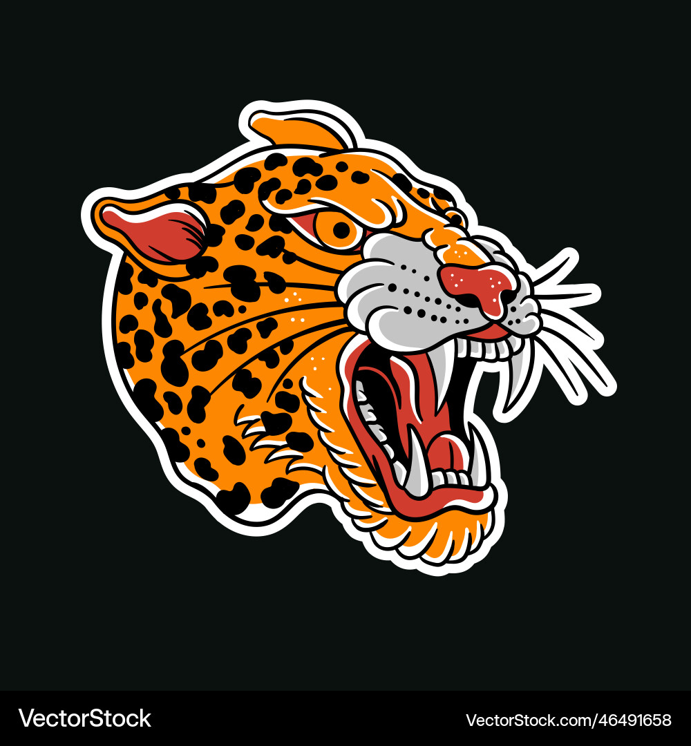 Leopard Head Traditional Tattoo Art Vector Image