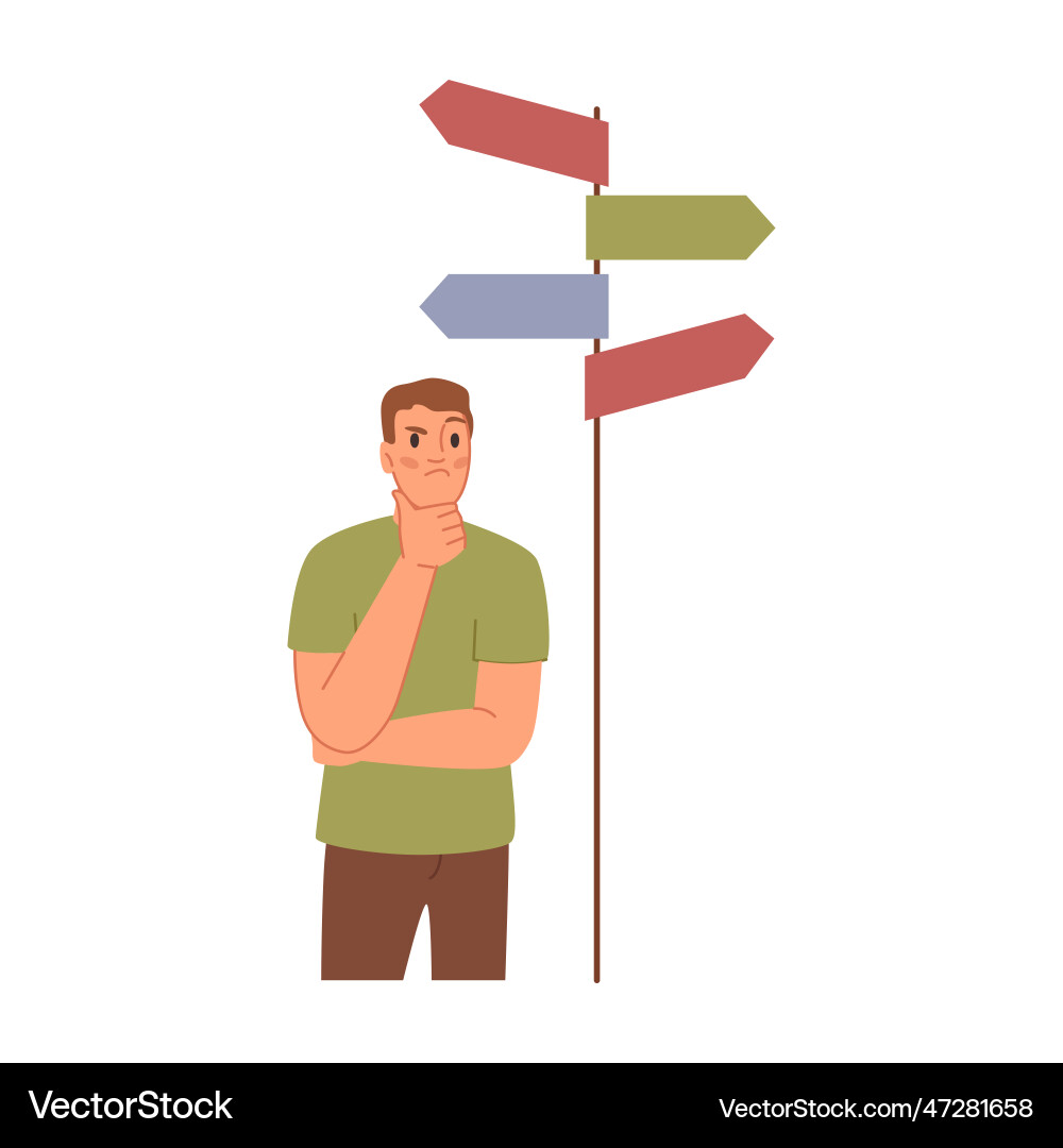 Man choosing right way path choice Man choosing right way path choice Vector Image