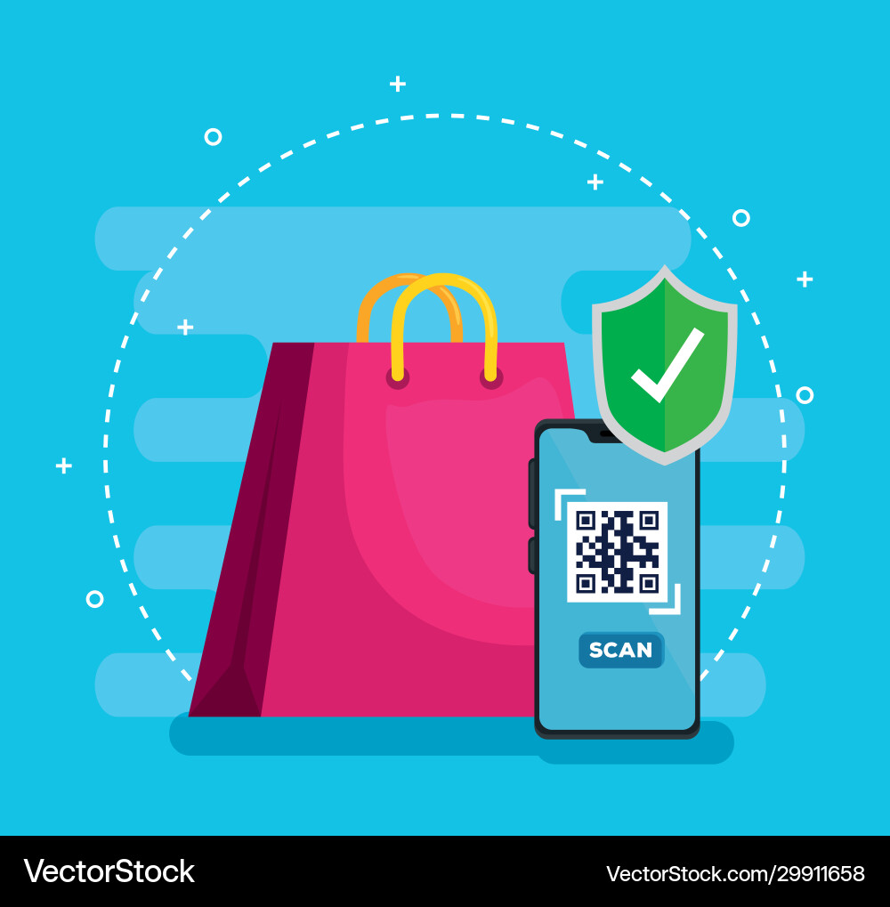 Scan qr code with smartphone and bag shopping Scan qr code with smartphone and bag shopping vector image