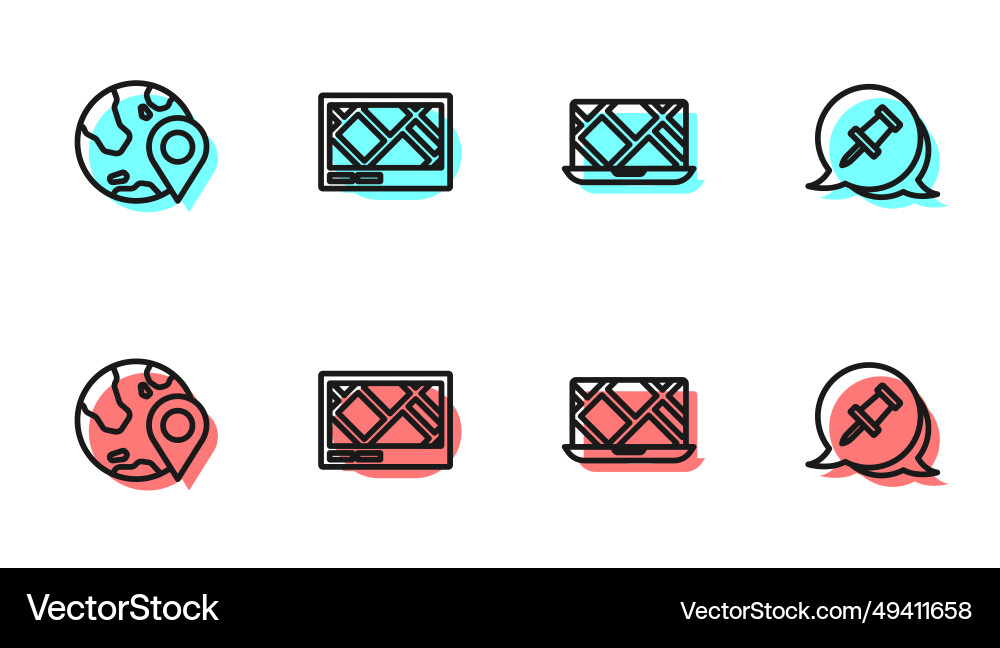 Set line city map navigation location the globe Set line city map navigation location the globe vector image