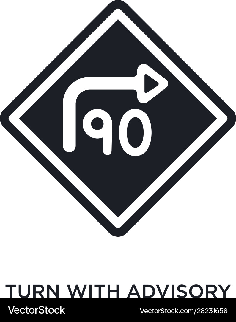 Turn with advisory speed isolated icon simple vector image