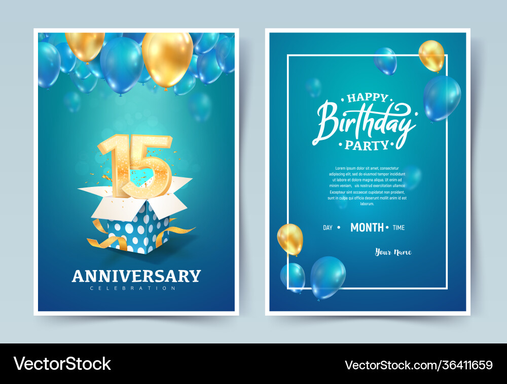 15 Jahre Geburtstag Einladung Doppelkarte 15 Jahre Geburtstag Einladung Doppelkarte vektorbild