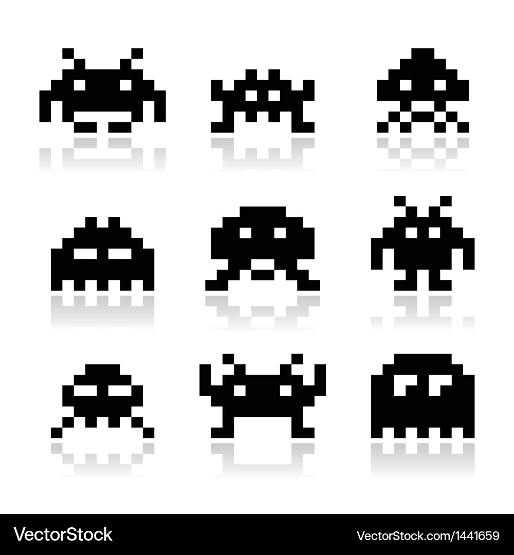 8-bit Space Invaders Icons vector image