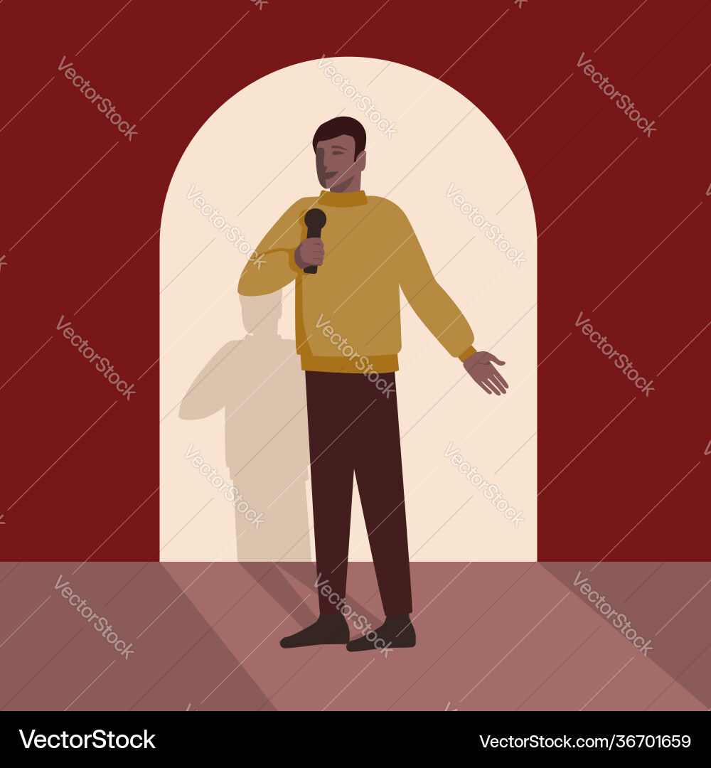 Man with microphone makes speech on stage Man with microphone makes speech on stage vector image