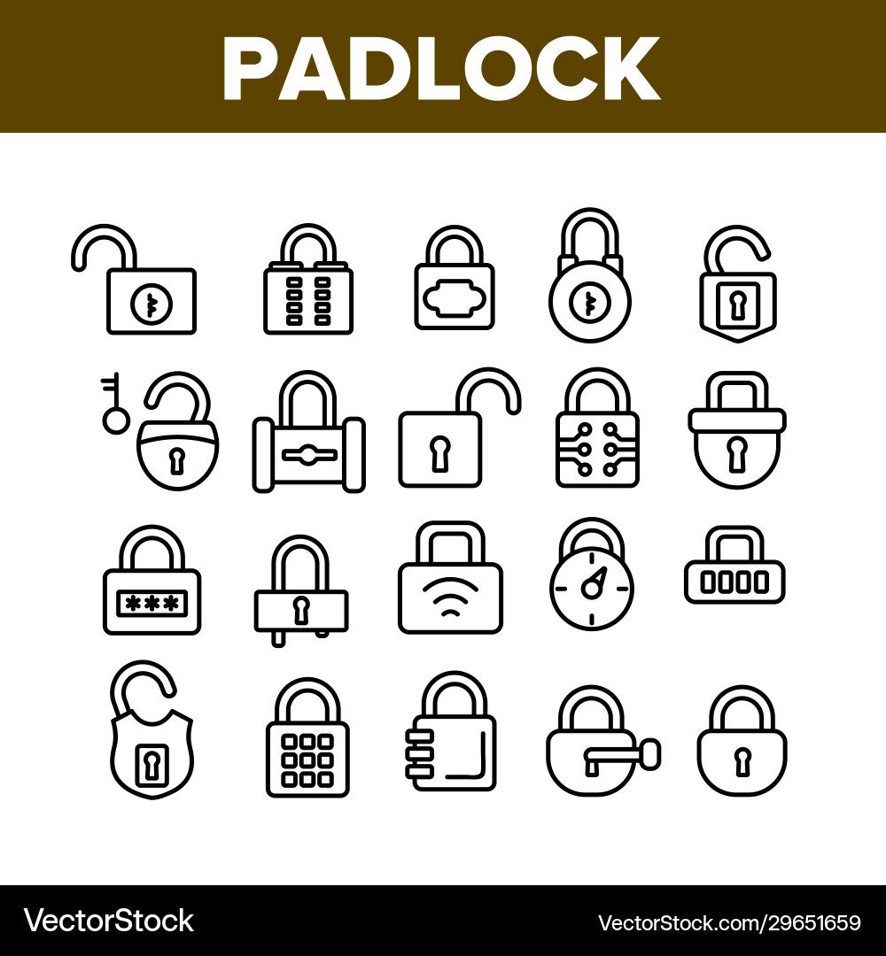 Padlock security tool collection icons set Padlock security tool collection icons set vector image