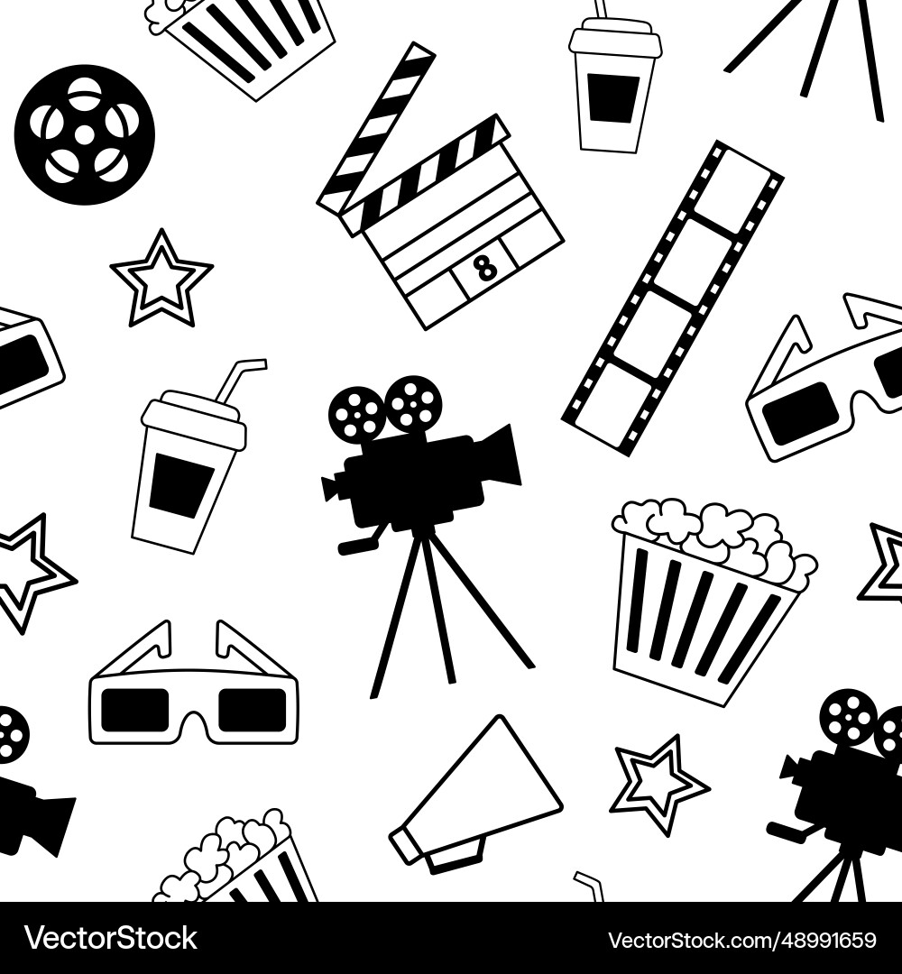 Seamless pattern with cinema objects camera Seamless pattern with cinema objects camera vector image