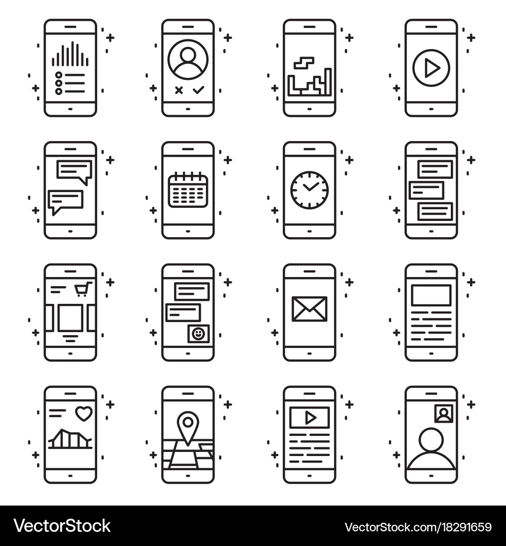Smart phone functions and apps icon set vector image