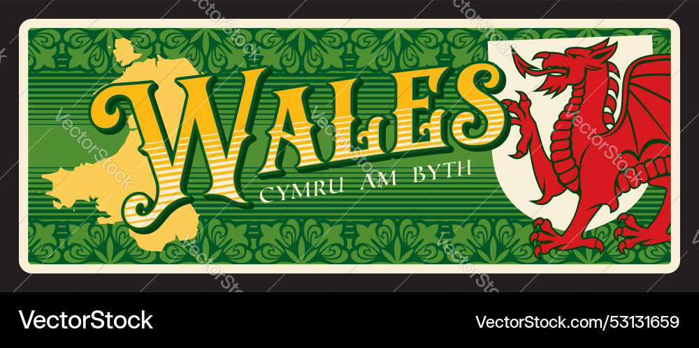 Wales travel tin sign plate or luggage tag banner Wales travel tin sign plate or luggage tag banner vector image