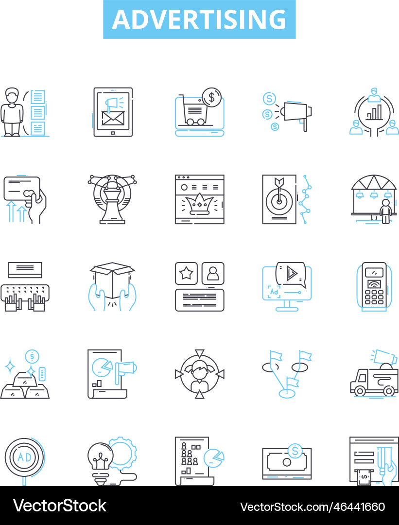 Advertising line icons set marketing Advertising line icons set marketing vector image