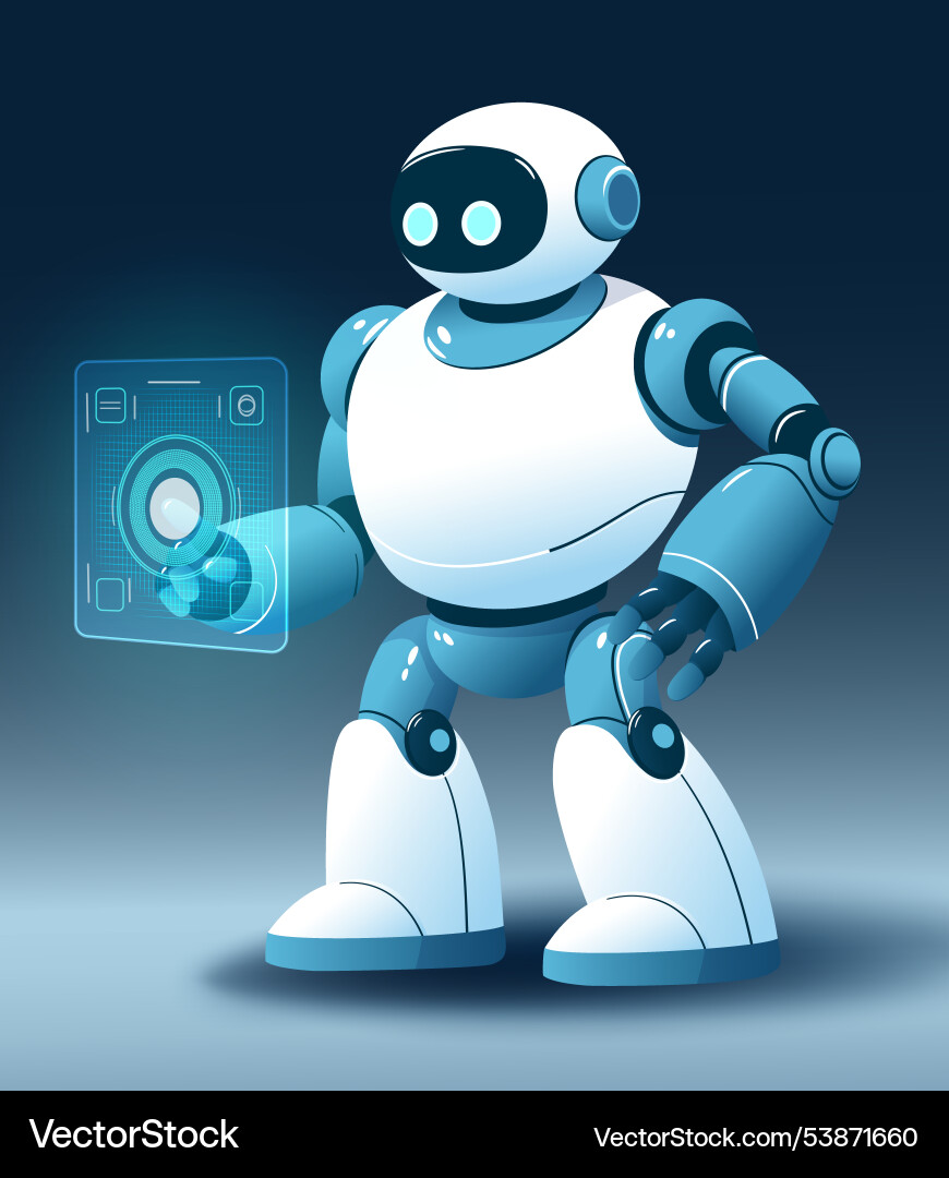 Ai robot touches virtual user interface Ai robot touches virtual user interface vector image