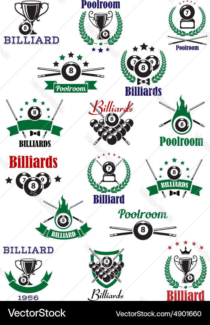 Billiards snooker and pool emblems Royalty Free Vector Image