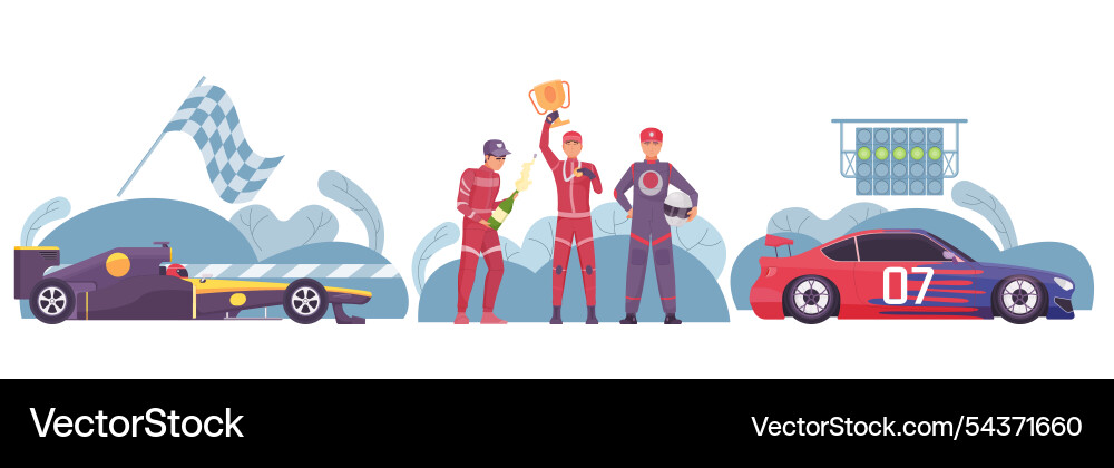 Celebration in racing drivers and cars Vector Image
