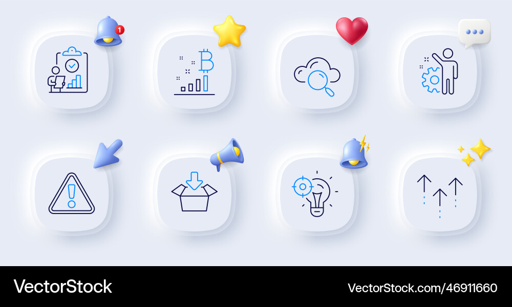 Get box seo idea and warning line icons for web Get box seo idea and warning line icons for web vector image