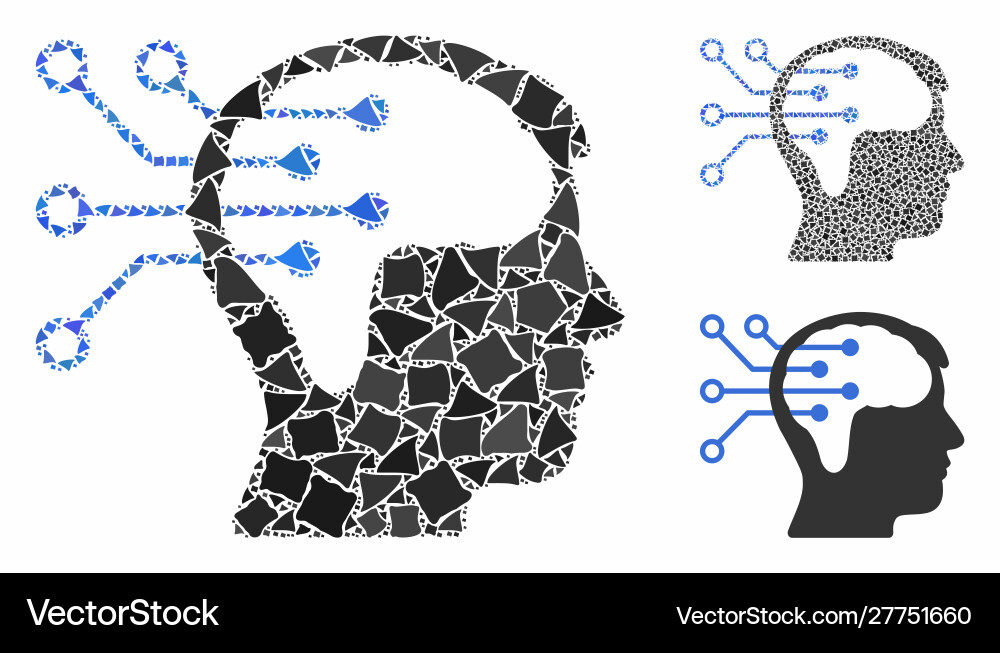Neural interface circuit mosaic icon abrupt Neural interface circuit mosaic icon abrupt vector image