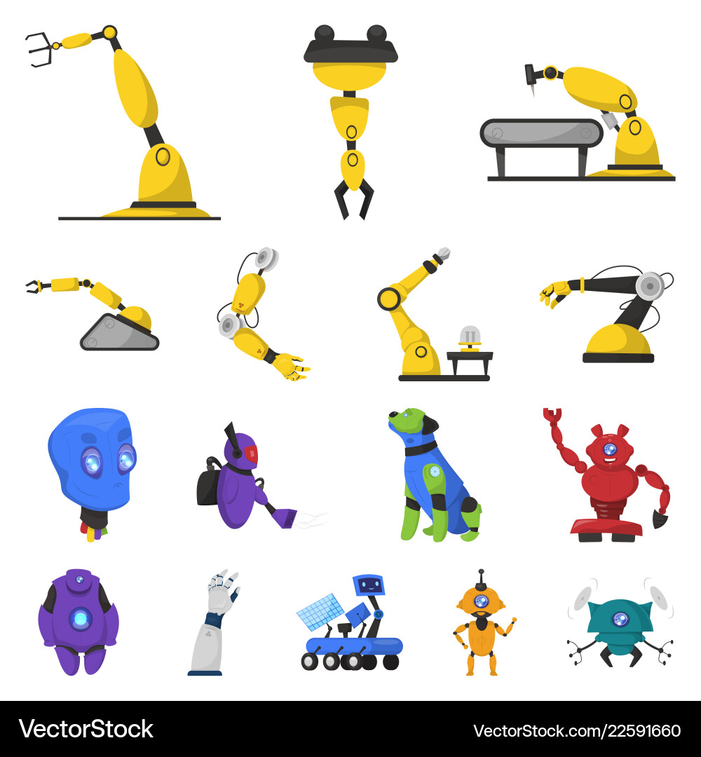 Robot and factory symbol Robot and factory symbol vector image
