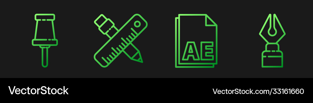 Set line ae file document push pin crossed ruler Set line ae file document push pin crossed ruler vector image