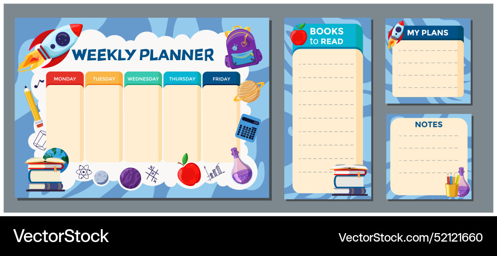 Set of the printable weekly planner with school Set of the printable weekly planner with school vector image