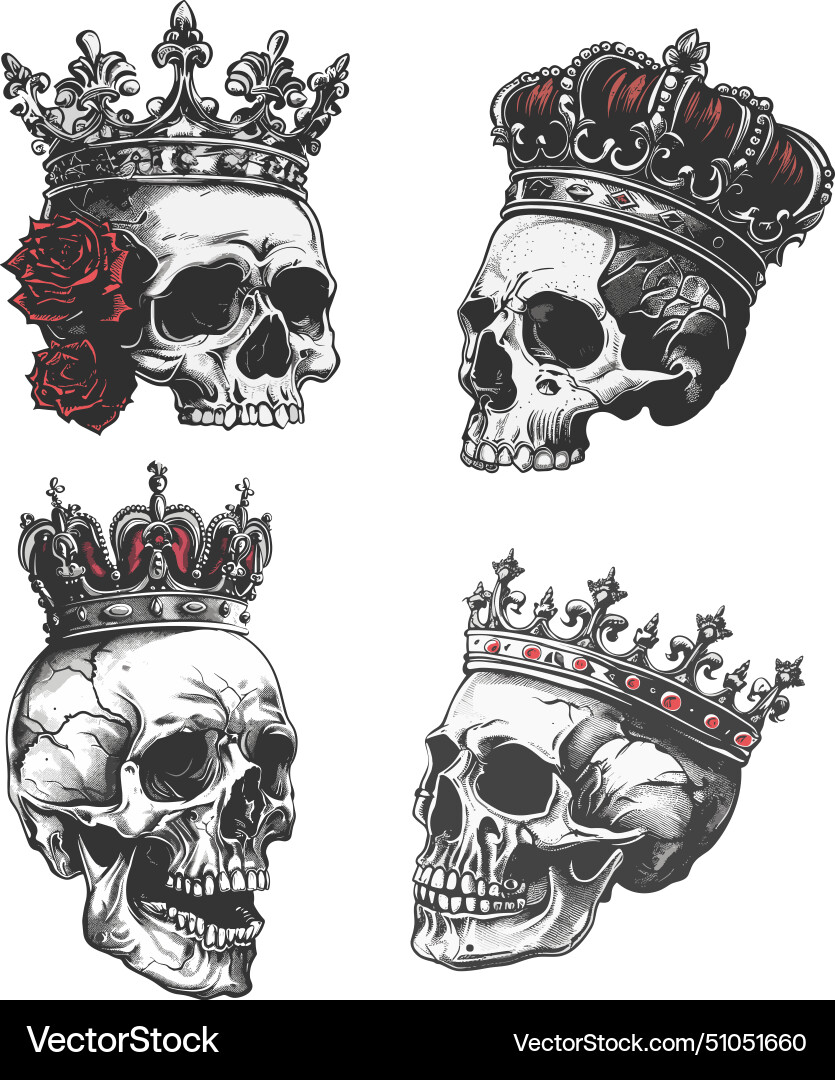Skulls royal crown or monarch cap dead king queen Vector Image