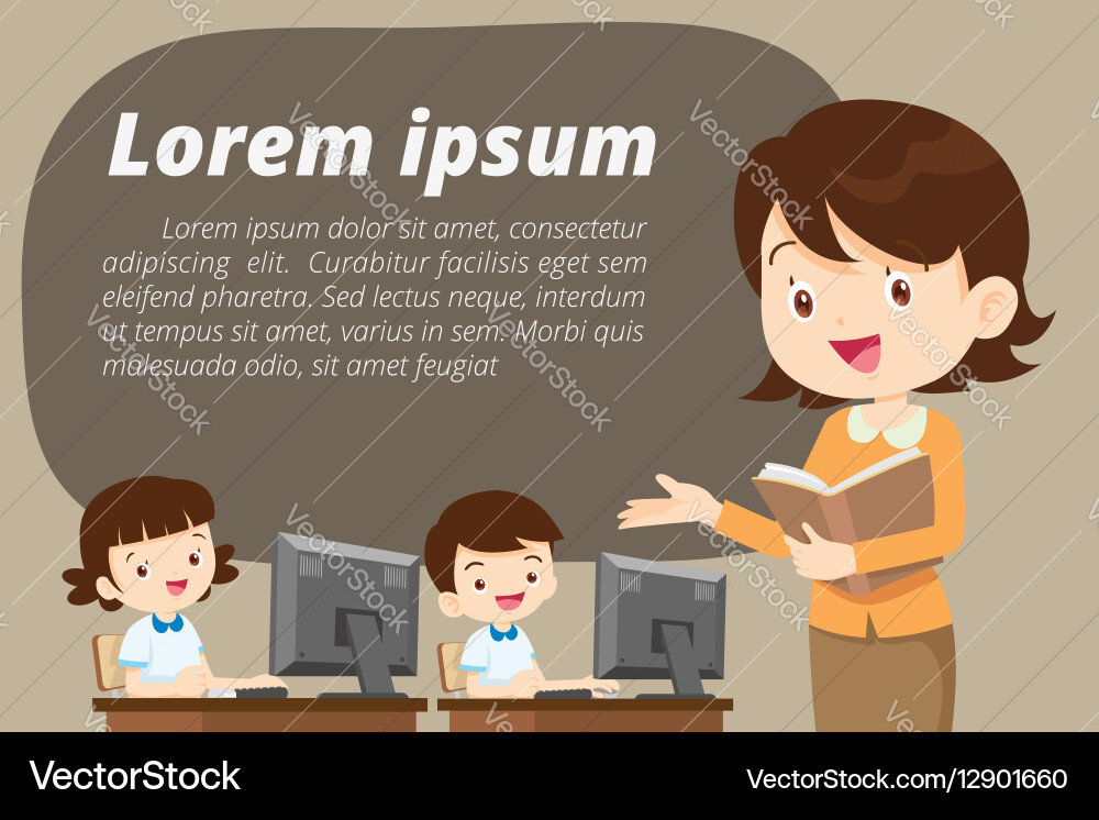 Students Learning on Computers Vector Image