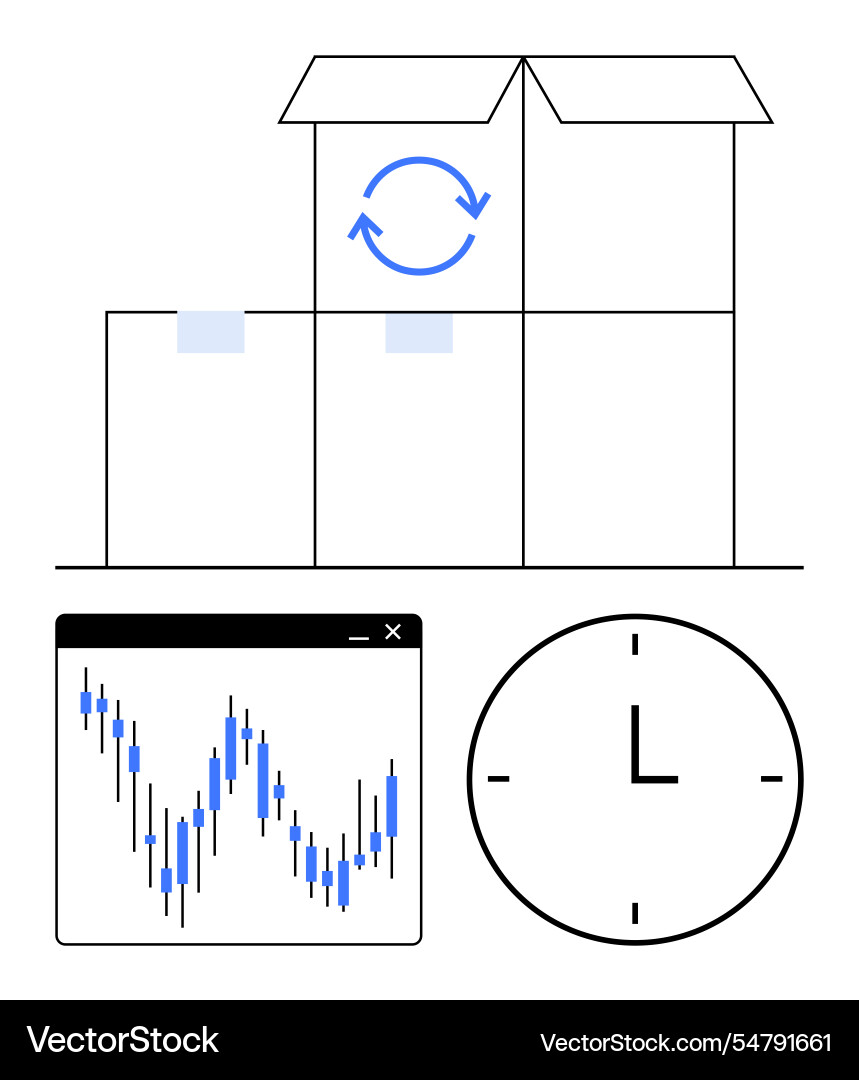 Boxes with arrows indicating rotation a stock Boxes with arrows indicating rotation a stock vector image