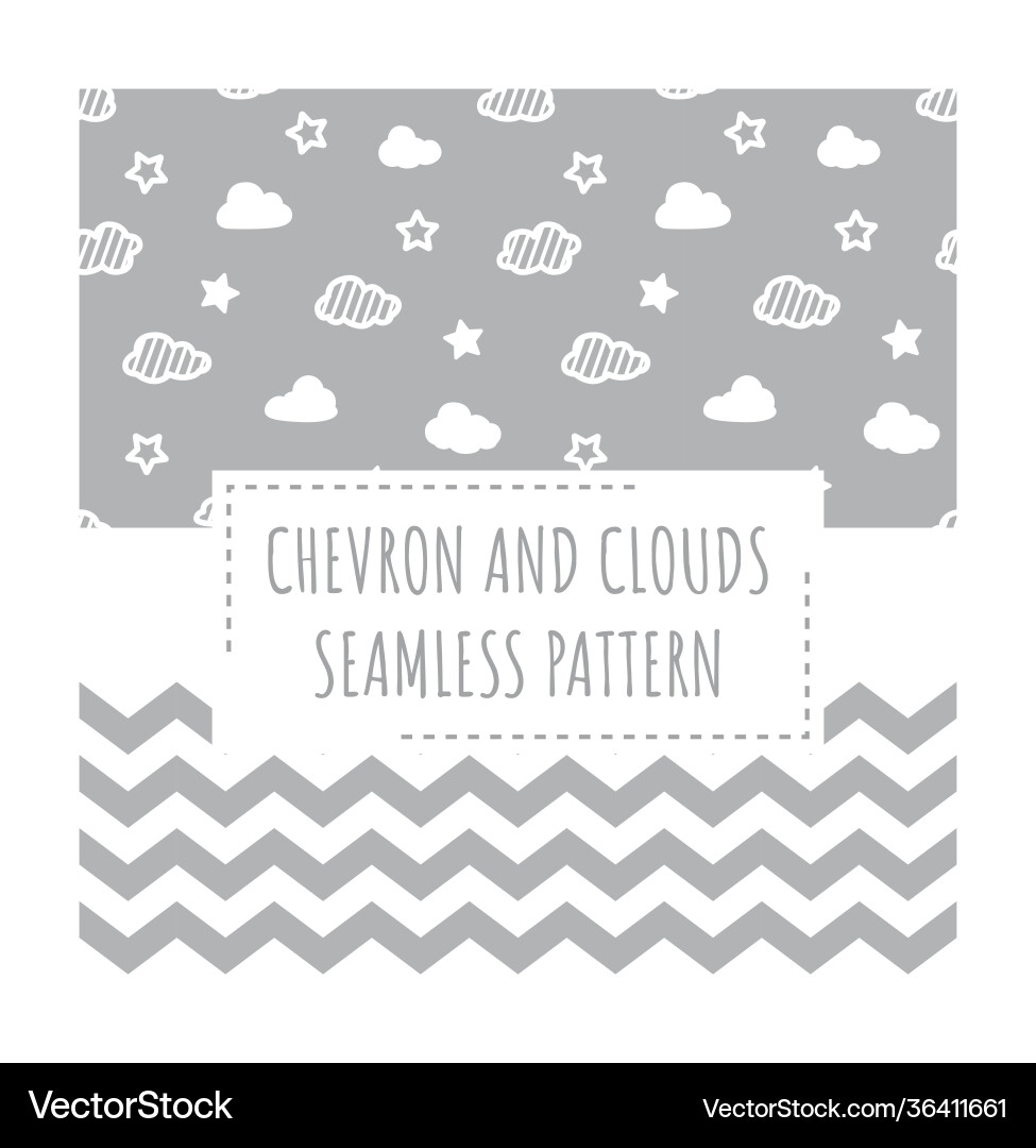Chevron zig zag and clouds with stars pattern vector image