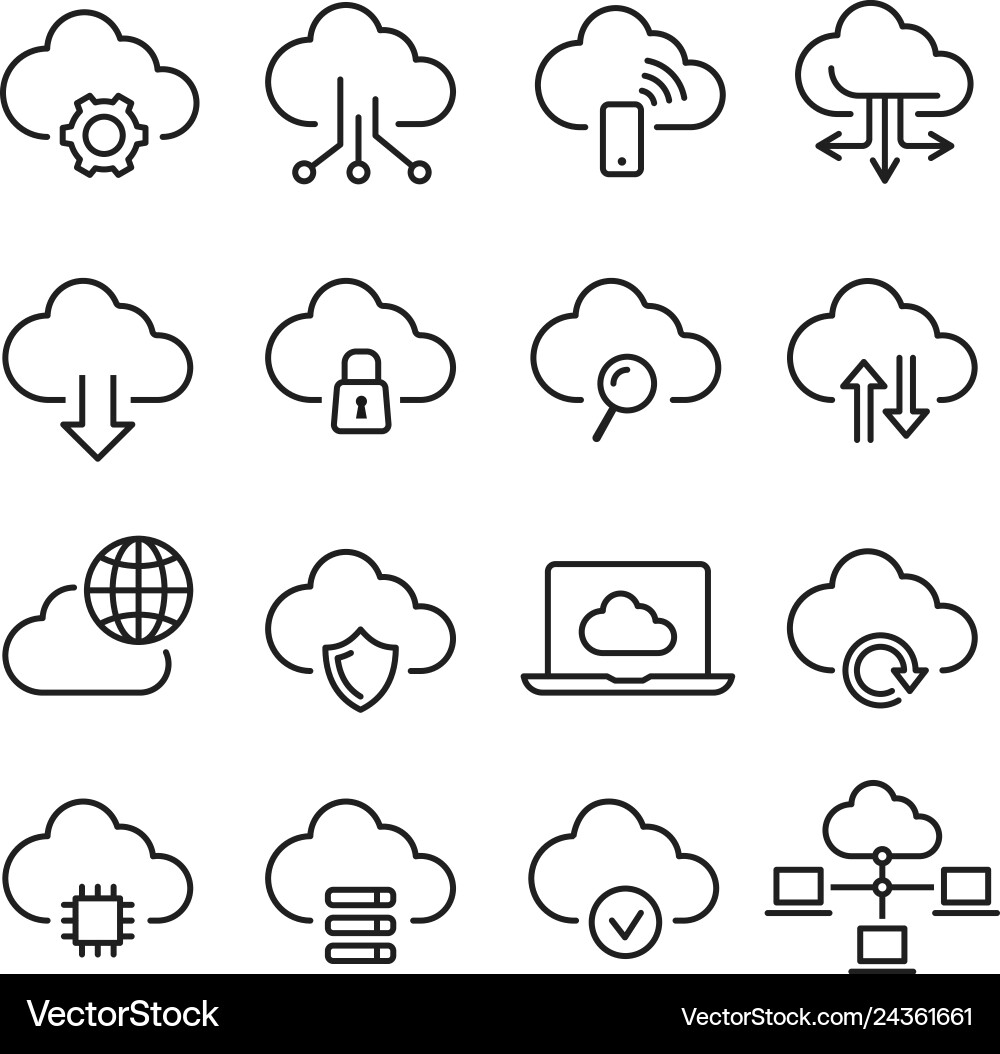 Cloud computing icon set information and database Cloud computing icon set information and database vector image