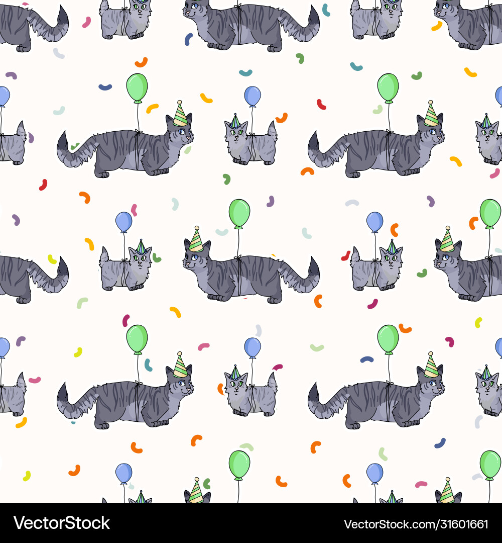 Cute cartoon munchkin cat and kitten with party Cute cartoon munchkin cat and kitten with party vector image