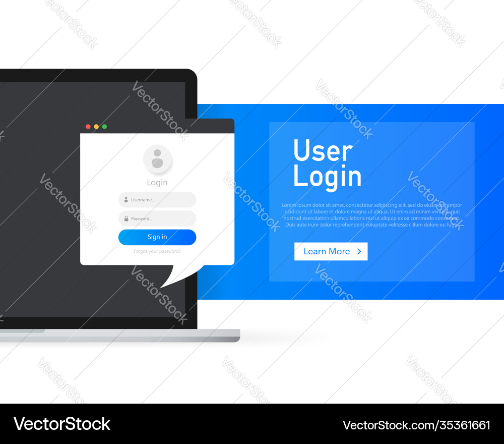 Data secure banner with user login laptop vector image