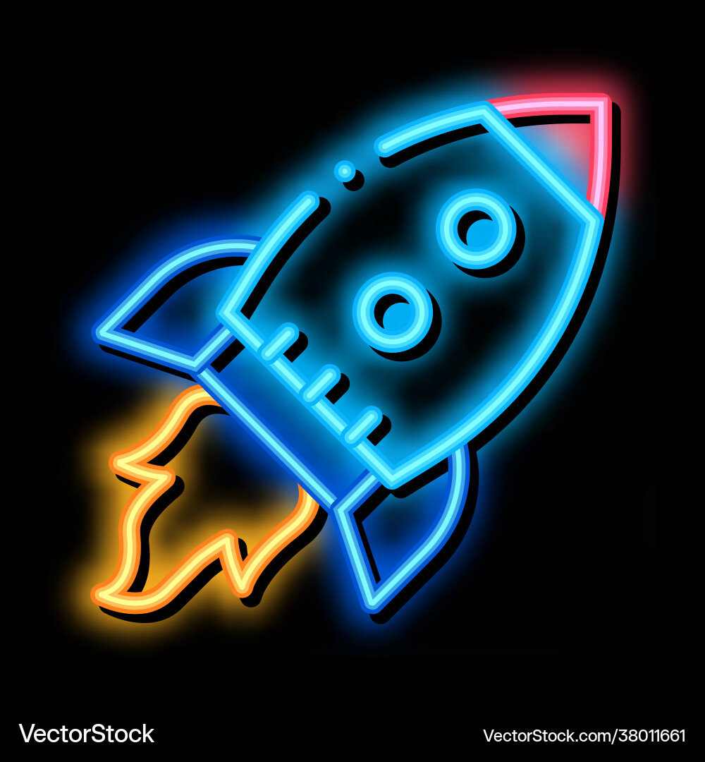 Flying rocket spaceship agile element neon glow Flying rocket spaceship agile element neon glow Vector Image