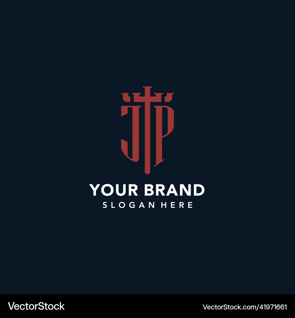 Jp initial monogram logos with sword and shield Vector Image