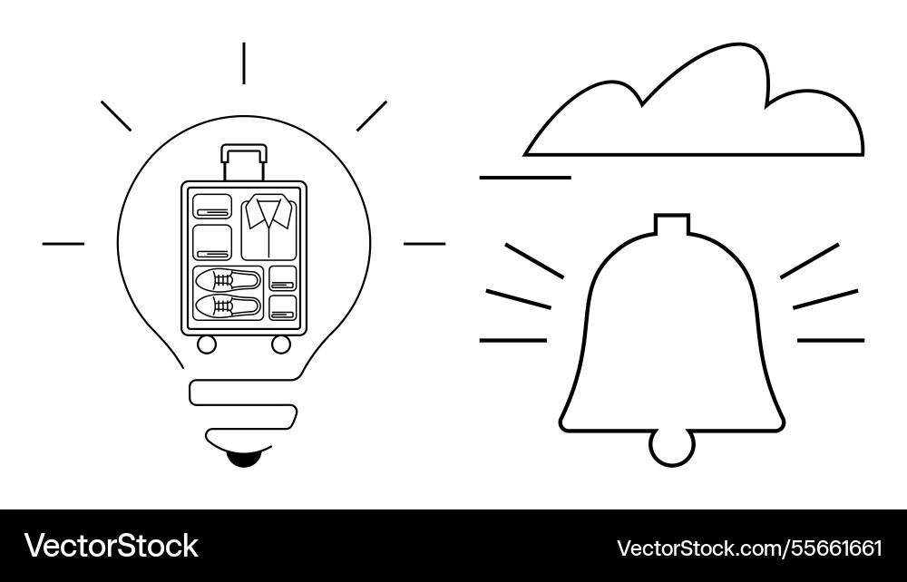 Lightbulb with packed suitcase bell notification Lightbulb with packed suitcase bell notification Vector Image