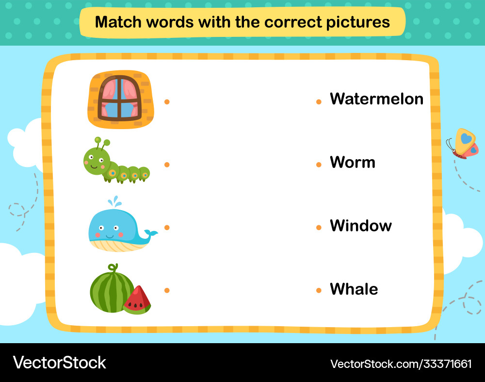 Match words with correct pictures Match words with correct pictures vector image
