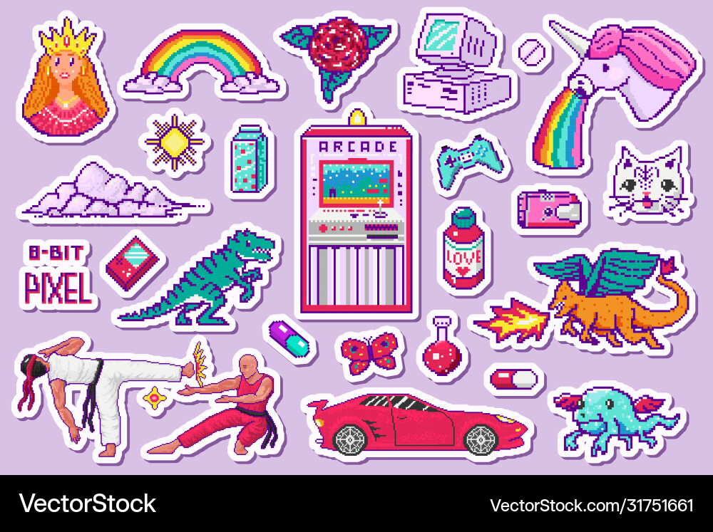 Pixel art 8 bit objects retro digital game assets Pixel art 8 bit objects retro digital game assets vector image