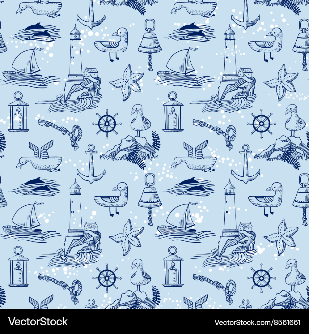 Seamless pattern with marine objects Vector Image