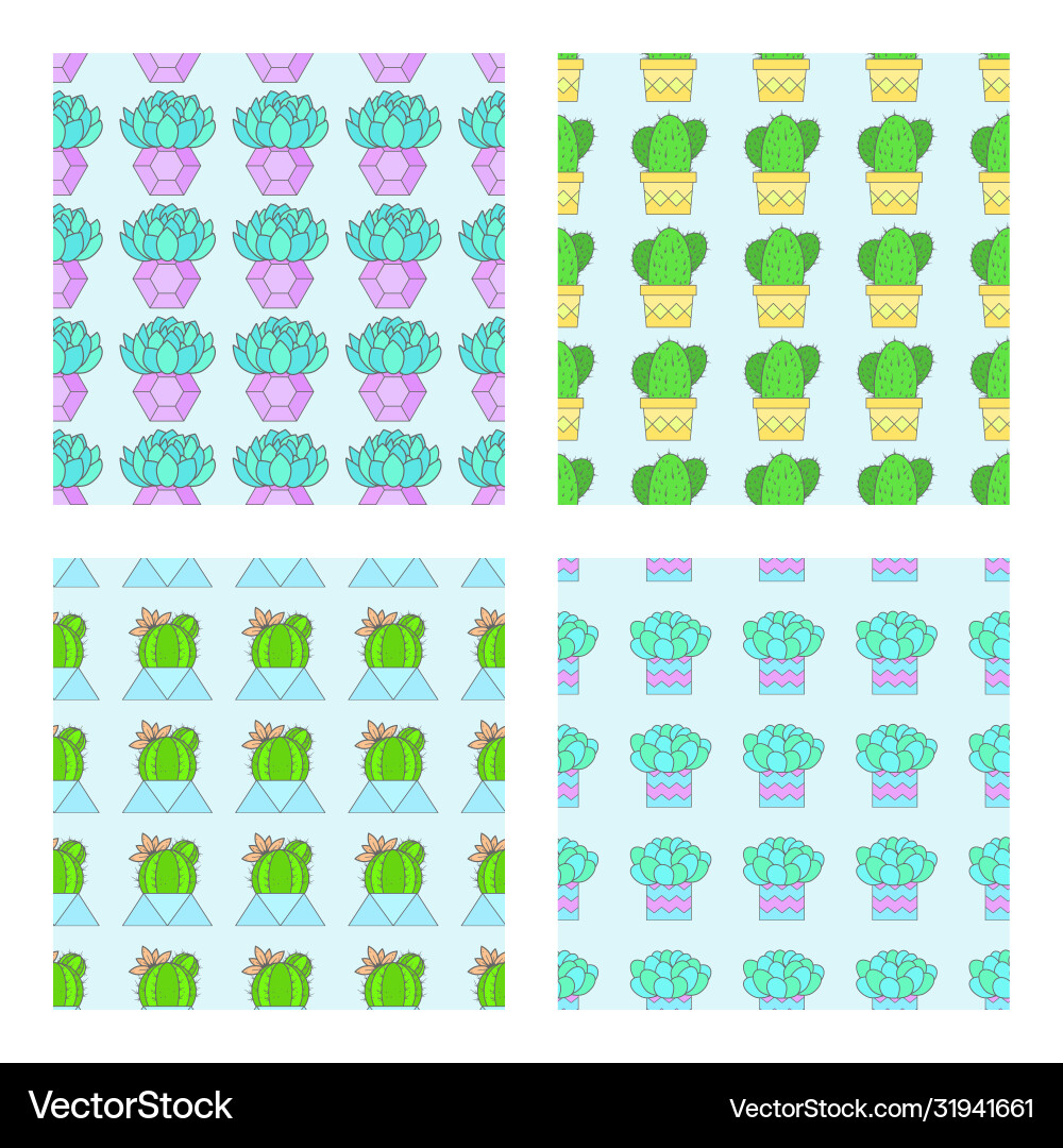 Set four seamless patterns with cacti Set four seamless patterns with cacti vector image