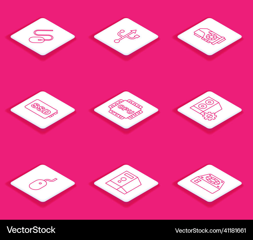 Set line computer mouse usb video graphic card Set line computer mouse usb video graphic card vector image