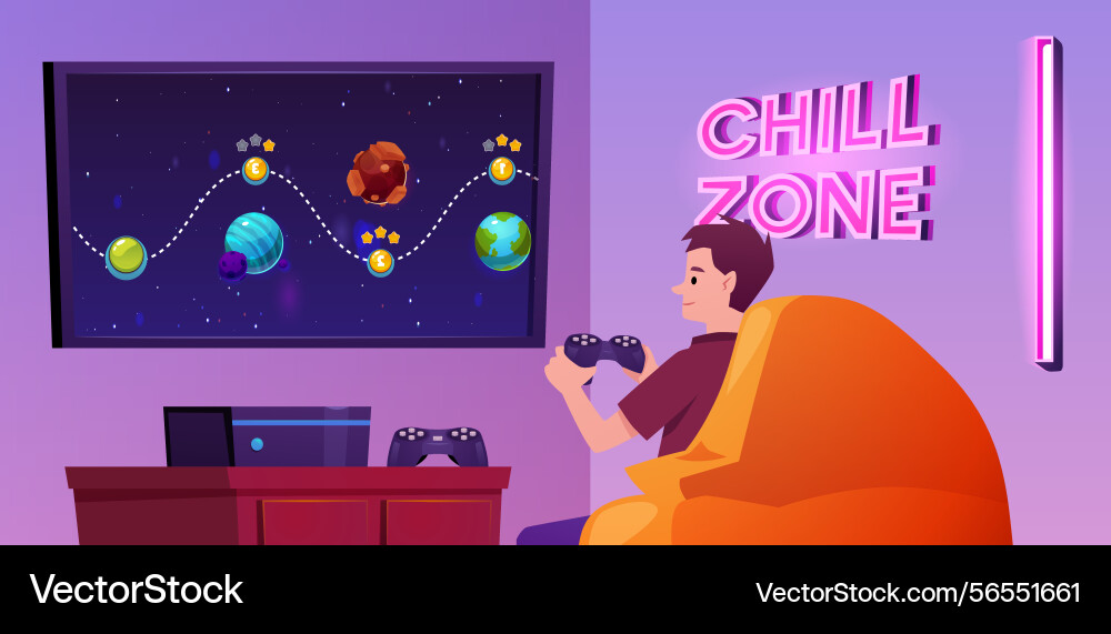 Teenage boy with joystick plays computer game Teenage boy with joystick plays computer game vector image
